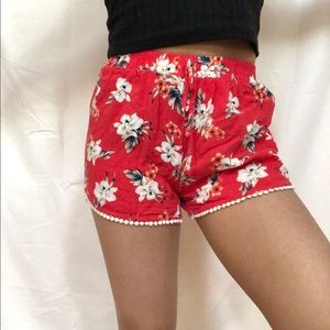 Coral Red Floral Shorts